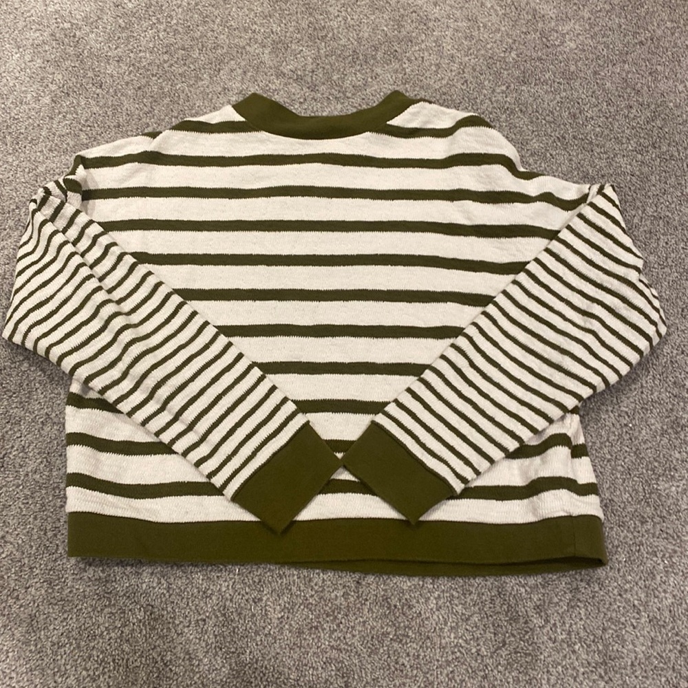 Madewell Stripe Play Knit Top Olive Green Striped Long Sleeve Pullover Sweater